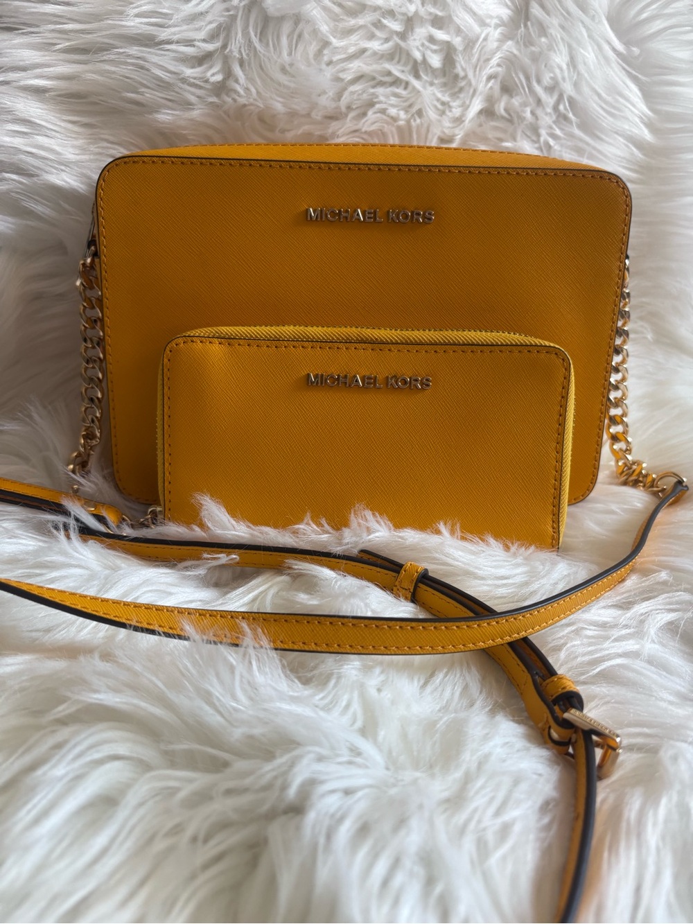 Michael Kors Mustard Yellow Saffiano Leather Crossbody with Chain Strap